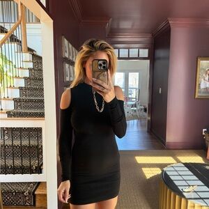 Black Cold Shoulder Long Sleeve Dress